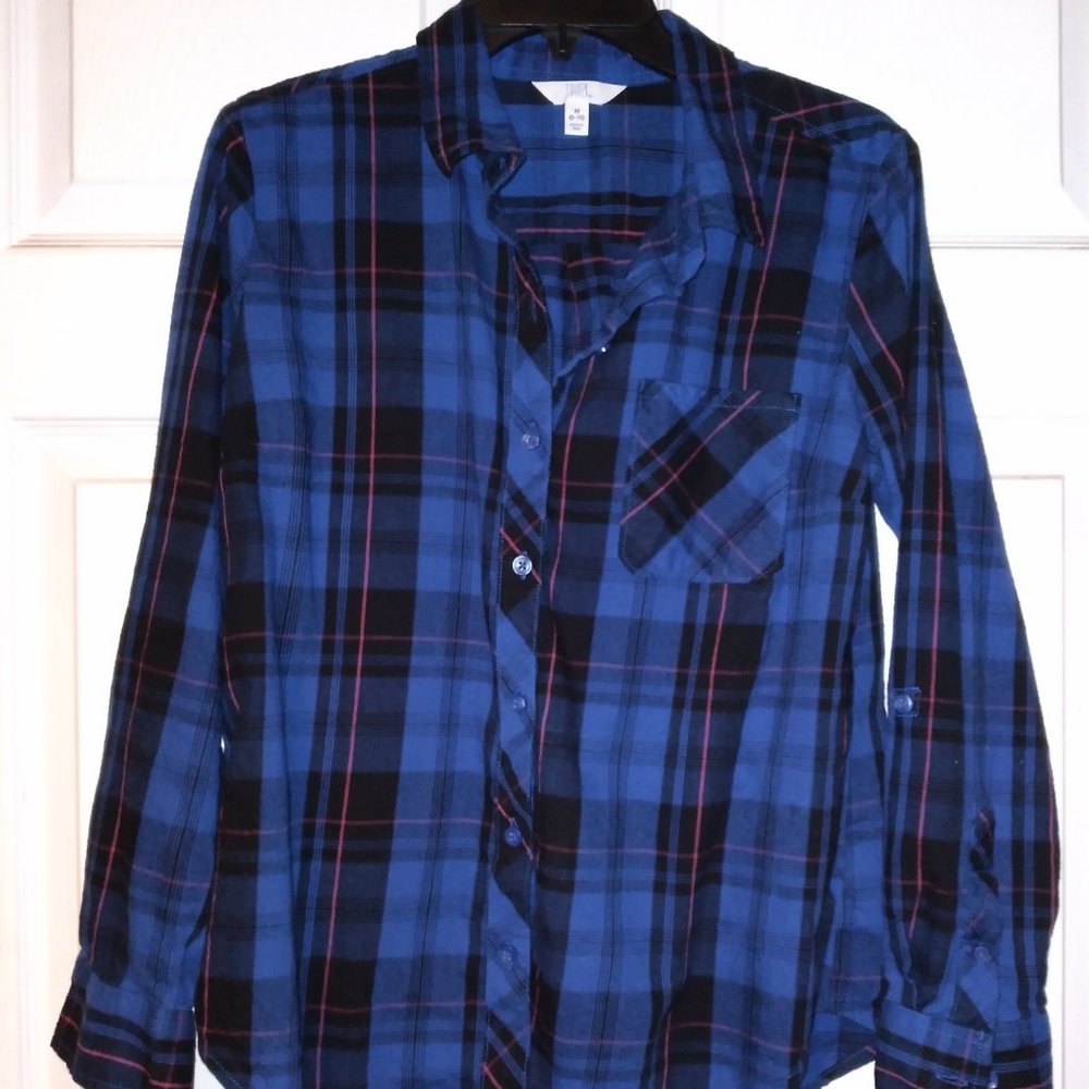 Long Sleeve Blue Plaid Button Down Shirt
